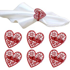 Valentine's Day Heart Napkin Rings Set of 6, Hollow-Out Red Heart Napkin Rings Table Decorations Heart Napkin Holders for Valentine's Day Wedding Anniversary Family Party Table Decoration