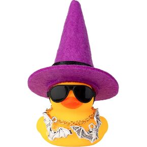 Car Rubber Duck Ornaments Halloween Duck Car Dashboard Decorations with Mini Witch Hat Sunglasses Necklace Halloween Accessories for Halloween Themed Gifts