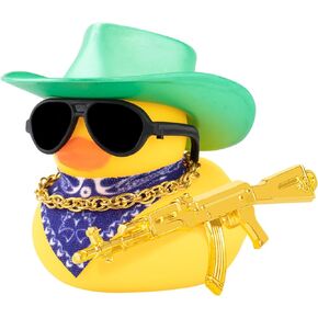 wonuu Rubber Duck Car Ornaments Duck Car Dashboard Decorations for Cute Car Accessories with Cowboy Hat Necklace and Sunglasses, Shiny Deep Purple