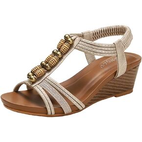 Women’s Wedge Sandals Dressy Bohemian Open Toe Sandals for Women Comfortable Ankle Strap Shoes