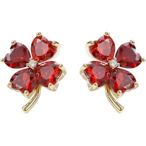 Crystal Heart Clover Leaf Stud Earrings for Women Girls 925 Sterling Silver Post Pin Hypoallergenic Lucky 4-Leaf Flower Small Studs Earring Fashion St.Patrick's Mother's Day Birthday Jewelry Cute Gifts