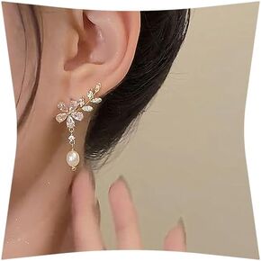 Flower Pearl Earrings Statement leaf Earrings Stud Earrings 11071330 (Gold)