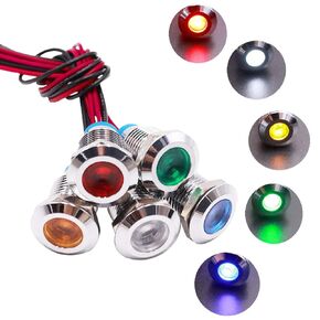 mxuteuk 3 Pcs Grren 12V 12mm 1/2" LED Metal Indicator Light Head Waterproof Signal Lamp with Wire for Car Truck Boat M12-12P-G
