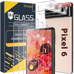letosan [3+3 Pack] Glass Screen Protector for Google Pixel 6 5G, 9H Tempered Glass, Ultrasonic Fingerprint Compatible,HD Clear Case Friendly for Google Pixel 6 Glass Screen Protector