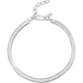 Amberta Women 925 Sterling Silver Flat Snake Bracelet