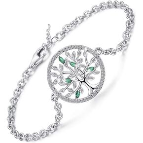 Tree of Life Bracelet for Women Girls, S925 Sterling Silver Adjustable Chain Family Tree Jewelry for Mother's Day/Birthday/Anniversary(with Gift Box)