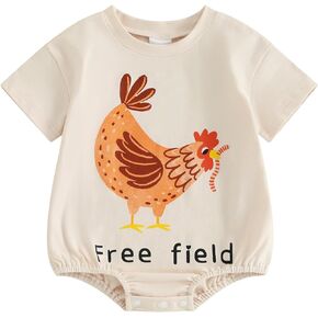 Gueuusu Unisex Baby Boy Girl Summer Clothes Free Range Chicken Bodysuit Rooster Shirt Romper Retro Farm Baby Clothes