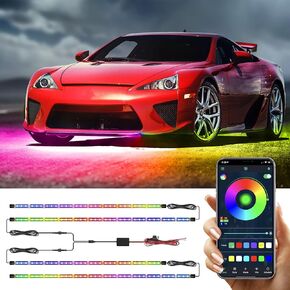 4 Pcs 250 LEDs Car Underglow Light Kit, APP Control 16 Million Colors, Remote Control Waterproof RGB Exterior Neon LED Car Lights, Dynamic Modes Underbody Lights for Cars, Trucks
