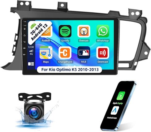ستيريو سيارة 2G+64G Android 13 لسيارة Kia Optima K5 2010-2013 مع Apple Carplay Android Auto، وراديو سيارة بشاشة لمس 9 بوصات مع WiFi، ونظام تحديد المواقع العالمي (GPS)، وبلوتوث FM/RDS SWC Daul USB+AHD كاميرا احتياطية in Kuwait