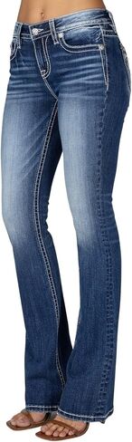 Miss Me Women's Mid-Rise Sunburst Feather Dreamcatcher Embellished Pockets Bootcut Jeans in Saudi Arabia