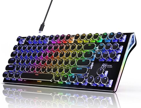 RK ROYAL KLUDGE S87 Typewriter Mechanical Keyboard, Hot Swappable Wired PC Gaming Keyboard, 75% Layout RGB 87 Keys Slim Keyboards with Retro Punk Round Keycaps, Blue Switch, Black in Saudi Arabia