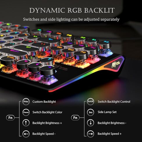 RK ROYAL KLUDGE S87 Typewriter Mechanical Keyboard, Hot Swappable Wired PC Gaming Keyboard, 75% Layout RGB 87 Keys Slim Keyboards with Retro Punk Round Keycaps, Blue Switch, Black in Saudi Arabia