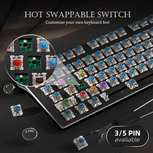 RK ROYAL KLUDGE S87 Typewriter Mechanical Keyboard, Hot Swappable Wired PC Gaming Keyboard, 75% Layout RGB 87 Keys Slim Keyboards with Retro Punk Round Keycaps, Blue Switch, Black in Saudi Arabia