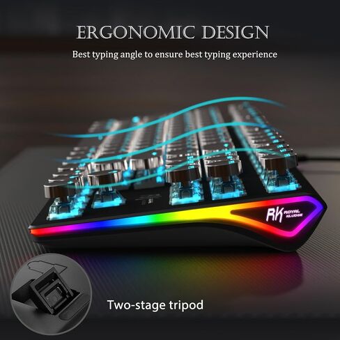 RK ROYAL KLUDGE S87 Typewriter Mechanical Keyboard, Hot Swappable Wired PC Gaming Keyboard, 75% Layout RGB 87 Keys Slim Keyboards with Retro Punk Round Keycaps, Blue Switch, Black in Saudi Arabia