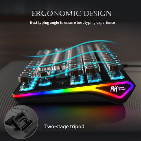 لوحة مفاتيح ميكانيكية للآلة الكاتبة RK ROYAL KLUDGE S87، لوحة مفاتيح سلكية لألعاب الكمبيوتر الشخصي قابلة للتبديل السريع، 75% تخطيط RGB 87 مفتاحًا لوحات مفاتيح رفيعة مع أغطية مفاتيح دائرية كلاسيكية، مفتاح أزرق، أسود in Kuwait