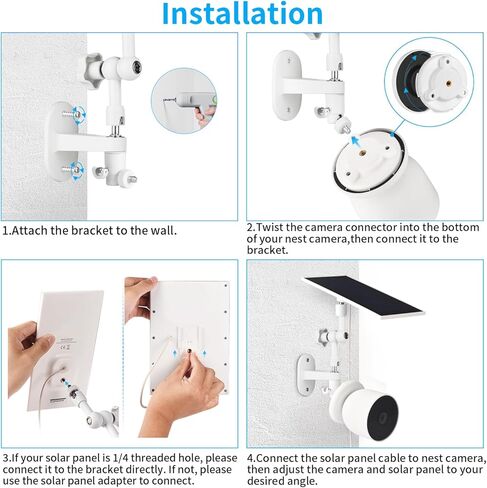 حامل حائط 2 في 1 لكاميرا Google Nest Cam الخارجية واللوحة الشمسية، زاوية قابلة للتعديل 360 درجة توفر رؤية أفضل للوحة الشمسية (أبيض) in Kuwait