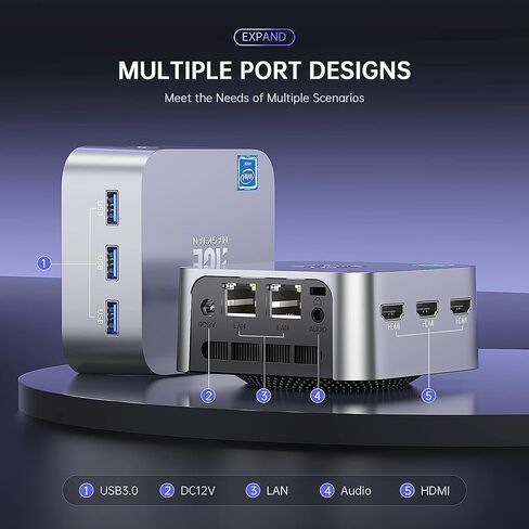 كمبيوتر صغير من ACEMAGICIAN، أجهزة كمبيوتر مكتبية Intel الجيل الثاني عشر N95 (حتى 3.4 جيجا هرتز) مع 16 جيجا LPDDR5 512 جيجا M.2 SSD، كمبيوتر صغير يدعم 4K UHD، Dual Gigabit Ethernet، WiFi 5، BT4.2 in Kuwait