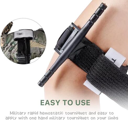 عاصبة، عاصبة القتال الطبية الأسرع والأكثر أمانًا والأكثر فعالية مع مرساة، معدات الإسعافات الأولية العسكرية عاصبة بيد واحدة، أسود in Kuwait