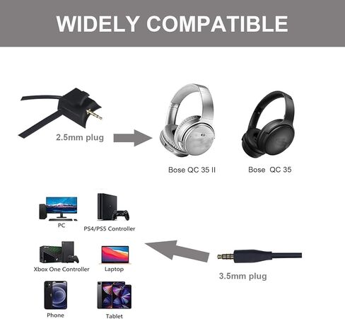 كابل ميكروفون QC35II Boom، كابل صوت بديل لسلك الميكروفون ومفتاح كتم الصوت للتحكم في مستوى الصوت متوافق مع سماعات Bose QC35 وQuietComfort 35 II للكمبيوتر الشخصي، PS4، PS5، وحدة تحكم Xbox One in Kuwait
