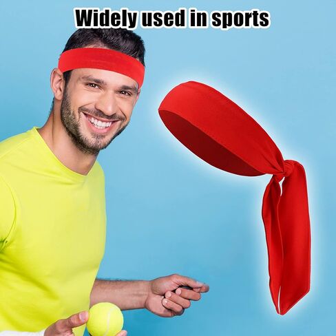 VOCOSTE 2 Pcs Adjustable Soft Sport Headband, Sweat Wicking Gym Tennis Tie Sweatband for Men Women, in Kuwait
