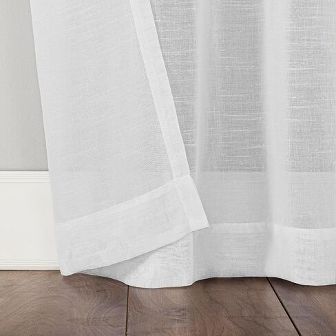 Archaeo Slub مزيج من الكتان المزخرف مكون من قطعتين من الستائر العلوية ذات الحلقات المعدنية باللون الأسود، مقاس 52 بوصة × 84 بوصة، أبيض in Kuwait