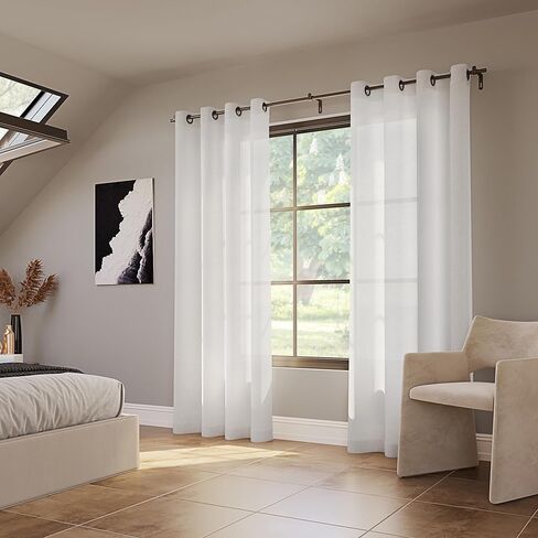 Archaeo Slub مزيج من الكتان المزخرف مكون من قطعتين من الستائر العلوية ذات الحلقات المعدنية باللون الأسود، مقاس 52 بوصة × 84 بوصة، أبيض in Kuwait