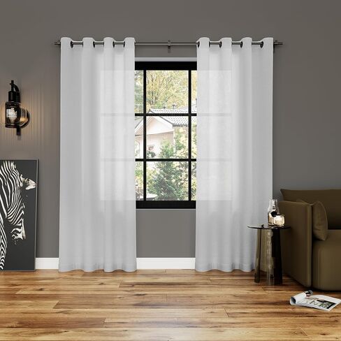 Archaeo Slub مزيج من الكتان المزخرف مكون من قطعتين من الستائر العلوية ذات الحلقات المعدنية باللون الأسود، مقاس 52 بوصة × 84 بوصة، أبيض in Kuwait