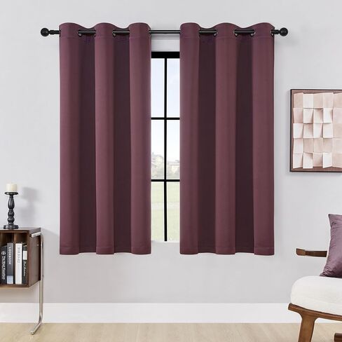 HUTO Short Blackout Curtains Drapes - Thermal Insulated Antique Copper Grommet Black Out Drapery Panels for Basement Bathroom Small Windows, Set of 2, 42 Inch by 45 Inch, Black in Saudi Arabia