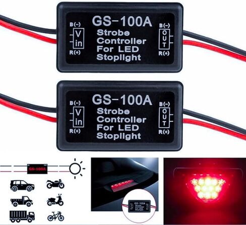 وحدة تحكم فلاش ستروب للسيارة، قطعتان وحدة تحكم ضوء الفرامل LED 12-30 فولت، وحدة فلاش تلقائية ABS وحدة تحكم ستروب للدراجات النارية والشاحنات الذيل إيقاف الضوء (أسود) in Kuwait