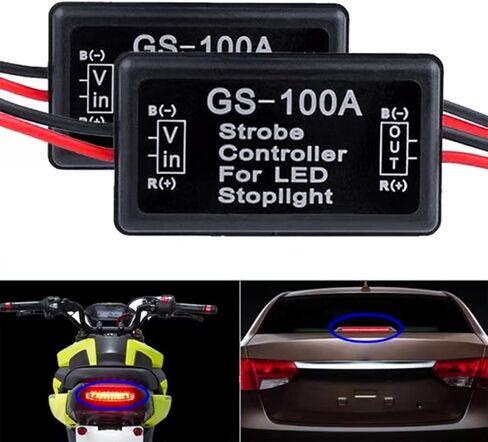 وحدة تحكم فلاش ستروب للسيارة، قطعتان وحدة تحكم ضوء الفرامل LED 12-30 فولت، وحدة فلاش تلقائية ABS وحدة تحكم ستروب للدراجات النارية والشاحنات الذيل إيقاف الضوء (أسود) in Kuwait