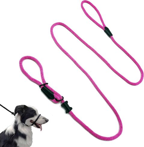 Multifunctional Figure 8 Padded Head Halter Walking Training Leather Stopper Slip Lead Dog Rope Leash (Hot Pink) in Saudi Arabia