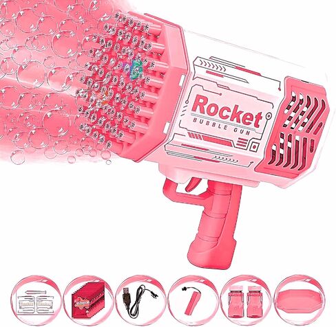 Rocket Bubble Gun for Kids with Lights Bags Bubble Gun,Bubble Machine Gun,Give Your Children Extraordinary Surprise. Instead of an inconvenient Battery, The Familiar 4 AA Batteries. in Saudi Arabia