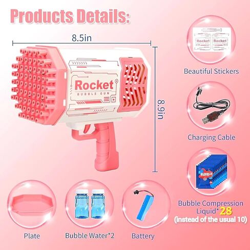 Rocket Bubble Gun for Kids with Lights Bags Bubble Gun,Bubble Machine Gun,Give Your Children Extraordinary Surprise. Instead of an inconvenient Battery, The Familiar 4 AA Batteries. in Saudi Arabia