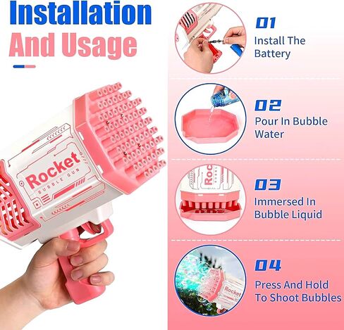 Rocket Bubble Gun for Kids with Lights Bags Bubble Gun,Bubble Machine Gun,Give Your Children Extraordinary Surprise. Instead of an inconvenient Battery, The Familiar 4 AA Batteries. in Saudi Arabia