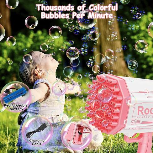 Rocket Bubble Gun for Kids with Lights Bags Bubble Gun,Bubble Machine Gun,Give Your Children Extraordinary Surprise. Instead of an inconvenient Battery, The Familiar 4 AA Batteries. in Saudi Arabia