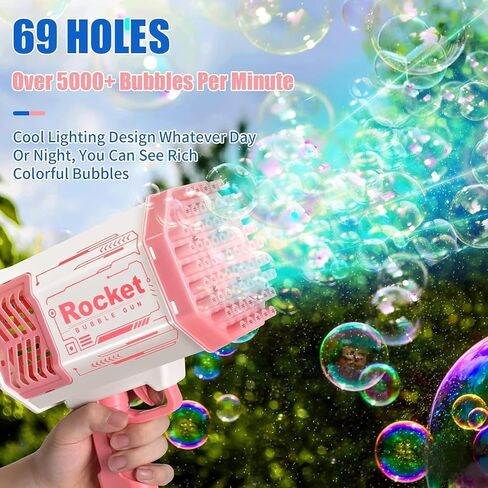 Rocket Bubble Gun for Kids with Lights Bags Bubble Gun,Bubble Machine Gun,Give Your Children Extraordinary Surprise. Instead of an inconvenient Battery, The Familiar 4 AA Batteries. in Saudi Arabia