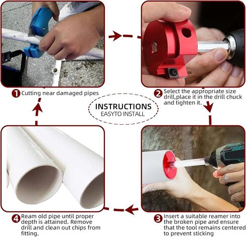مجموعة مخرطة تركيب الأنابيب البلاستيكية المكونة من 6 قطع مناسبة للمثقاب القياسي 1/2 بوصة مع مجموعة من القاطع الداخلي لأنابيب السباكة البلاستيكية، أداة مخرطة الأنابيب البلاستيكية تحتوي على PPR75، PPR100، PPR150، PPR200، PPR300 وPPR400 in Kuwait