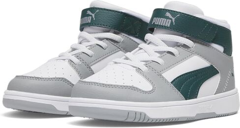 PUMA Rebound Layup خطاف وحلقة من الجلد الصناعي (للأطفال الصغار) بوما أبيض/ملكيت/رمادي متوسط ​​رائع 1 طفل صغير M in Saudi Arabia