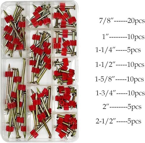 75 قطعة 8 أحجام مسحوق دفعتها السحابات قطر الرأس محرك دبوس مع طقم الناي الأحمر (7/8 "1" 1-1/4 "1-1/2" 1-5/8 "1-3/4" 2" 2-1" /2") in Kuwait