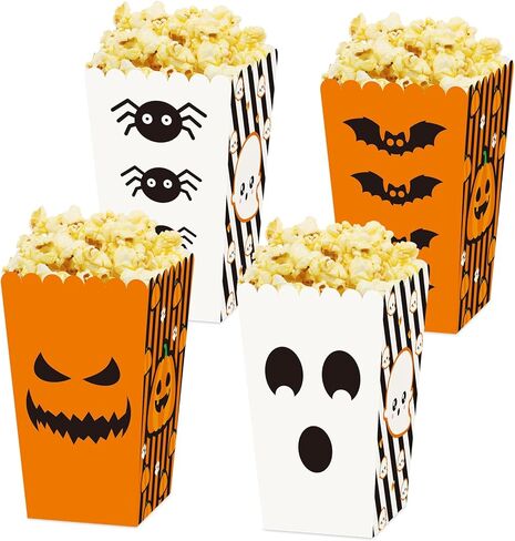 24 قطعة من صناديق ورق الفشار لعيد الهالوين، صناديق الفشار للهالوين، حاويات الفشار للاستعمال مرة واحدة من أجل حفلة الهالوين، صناديق حلوى اليقطين للوجبات الخفيفة، هدايا حاوية كوكي للأطفال in Kuwait