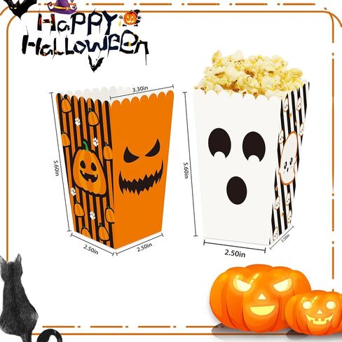 24 قطعة من صناديق ورق الفشار لعيد الهالوين، صناديق الفشار للهالوين، حاويات الفشار للاستعمال مرة واحدة من أجل حفلة الهالوين، صناديق حلوى اليقطين للوجبات الخفيفة، هدايا حاوية كوكي للأطفال in Kuwait