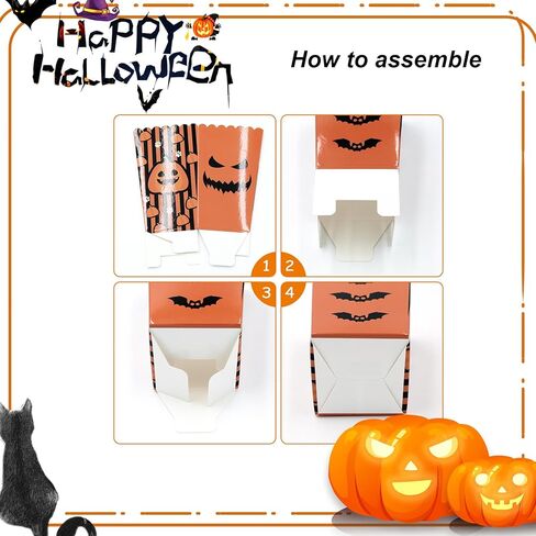 24 قطعة من صناديق ورق الفشار لعيد الهالوين، صناديق الفشار للهالوين، حاويات الفشار للاستعمال مرة واحدة من أجل حفلة الهالوين، صناديق حلوى اليقطين للوجبات الخفيفة، هدايا حاوية كوكي للأطفال in Kuwait
