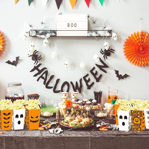 24 قطعة من صناديق ورق الفشار لعيد الهالوين، صناديق الفشار للهالوين، حاويات الفشار للاستعمال مرة واحدة من أجل حفلة الهالوين، صناديق حلوى اليقطين للوجبات الخفيفة، هدايا حاوية كوكي للأطفال in Kuwait