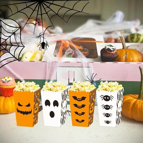 24 قطعة من صناديق ورق الفشار لعيد الهالوين، صناديق الفشار للهالوين، حاويات الفشار للاستعمال مرة واحدة من أجل حفلة الهالوين، صناديق حلوى اليقطين للوجبات الخفيفة، هدايا حاوية كوكي للأطفال in Kuwait