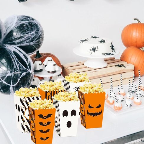 24 قطعة من صناديق ورق الفشار لعيد الهالوين، صناديق الفشار للهالوين، حاويات الفشار للاستعمال مرة واحدة من أجل حفلة الهالوين، صناديق حلوى اليقطين للوجبات الخفيفة، هدايا حاوية كوكي للأطفال in Kuwait