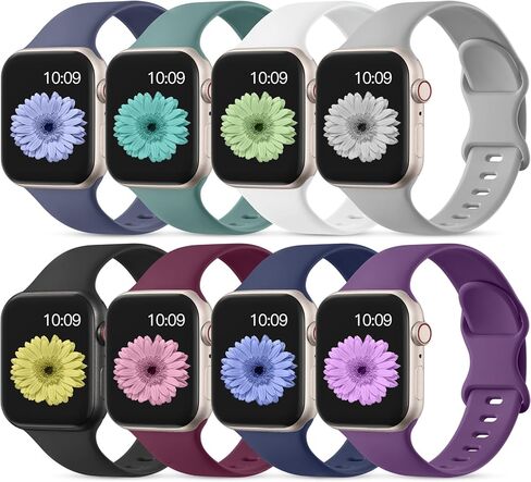 Lerobo 8 Pack Bands متوافقة مع Apple Watch Band 38mm 40mm 41mm 42mm 44mm 45mm 49mm النساء والرجال، أساور معصم بديلة لحزام رياضي من السيليكون الناعم لساعة Apple Watch Ultra SE Series 9 8 7 6 5 4 3 2 1 in Kuwait