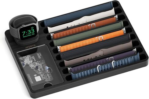 Black iWatch Bands Organizer Charger Stand Compatible with All Apple Watch | Watch Bands Display Watch Storage Case Tray with Acrylic Top Lid (Black) in Kuwait