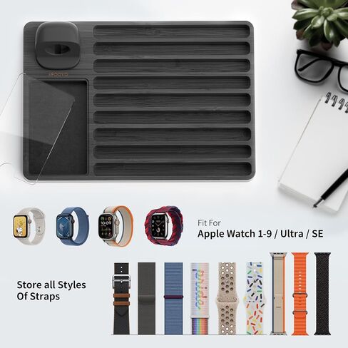 Black iWatch Bands Organizer Charger Stand Compatible with All Apple Watch | Watch Bands Display Watch Storage Case Tray with Acrylic Top Lid (Black) in Kuwait