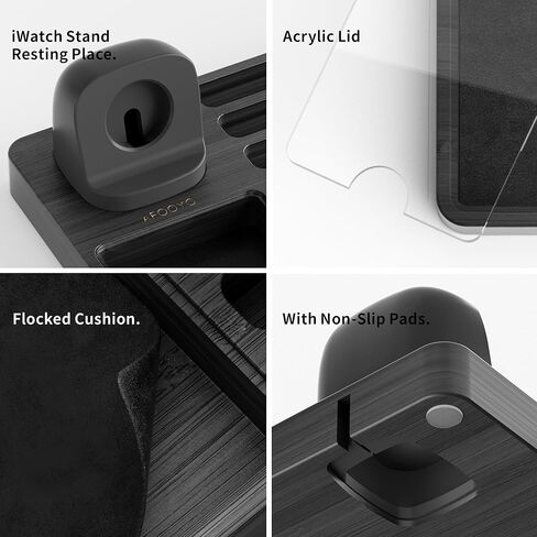 Black iWatch Bands Organizer Charger Stand Compatible with All Apple Watch | Watch Bands Display Watch Storage Case Tray with Acrylic Top Lid (Black) in Kuwait