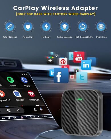 محول Roinvou اللاسلكي CarPlay، دونجل توصيل وتشغيل مطور لهاتف iPhone مع واي فاي ثنائي النطاق 2.4 و5.8 جيجا هرتز، سهل التركيب والتحديثات عبر الإنترنت، متوافق مع موديلات سيارات CarPlay السلكية OEM in Saudi Arabia